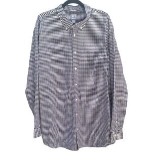 JCP Mens 2XLT Gingham Button Down Purple White Long Sleeve 80s 2-Ply Cotton